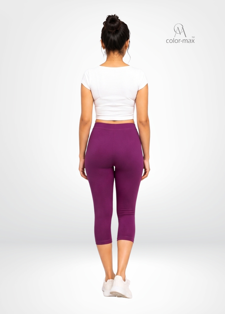 RED WINE - Premium Cotton Lycra Capri Leggings - Hover